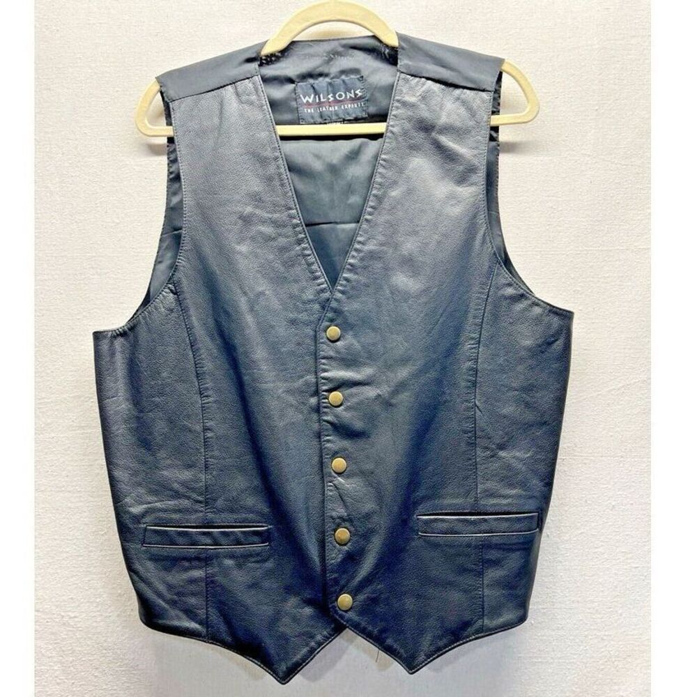 Wilsons Leather Vest Men Large Black Biker Motorcycle Rocker Goth Western Rugged